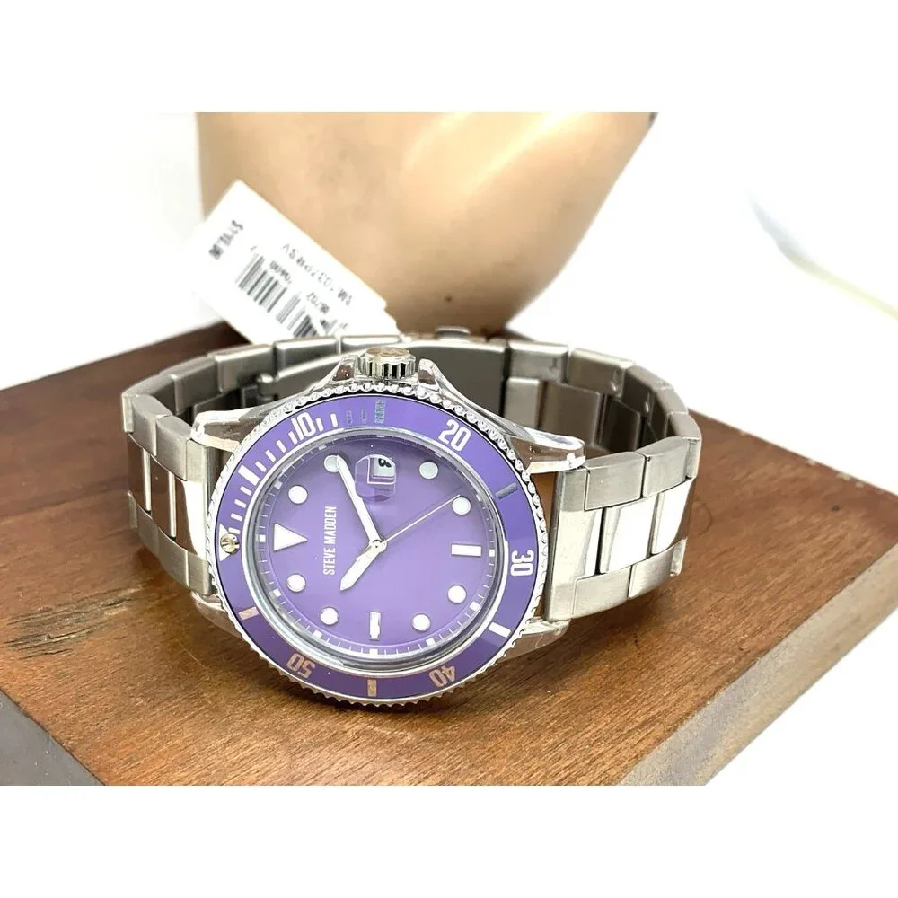 Steve Madden Women's Watch SM/1037 Quartz Purple Dial Stainless Steel 40mm